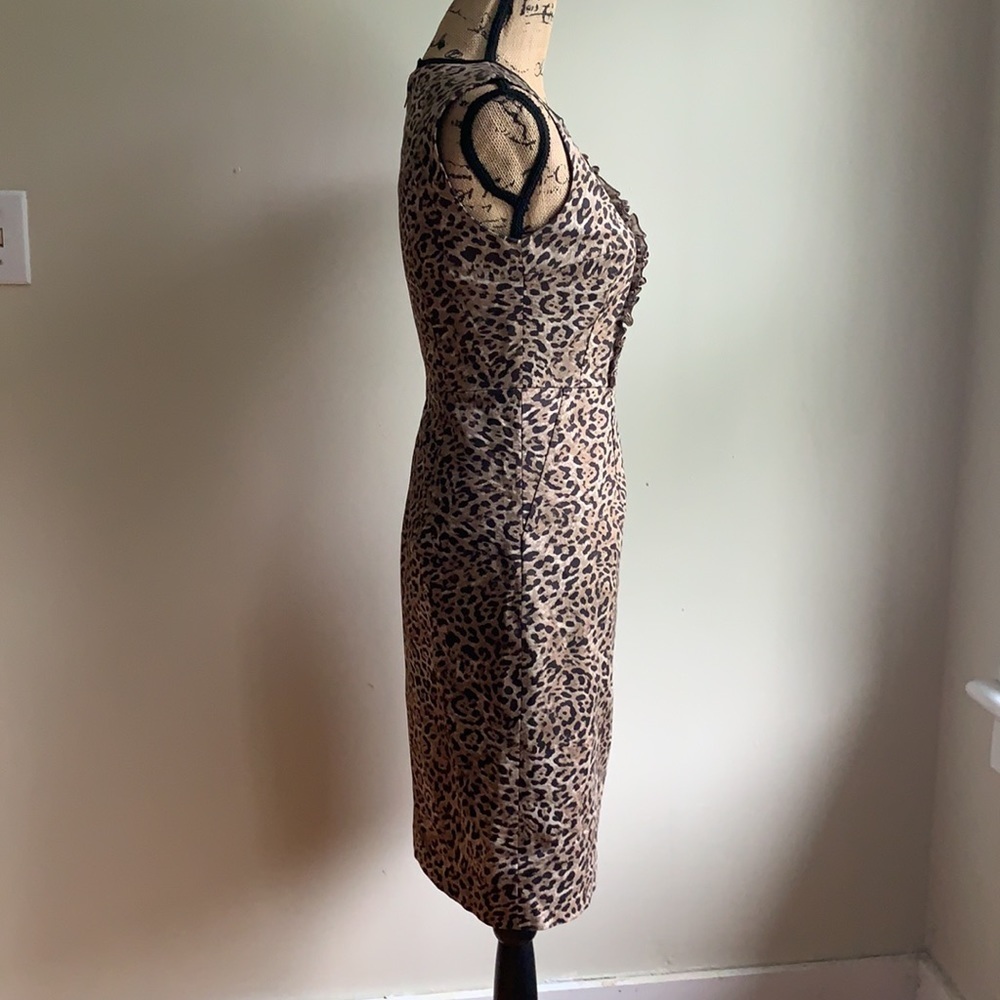 Elie Tahari leapord print sheath dress ruffle 2 - Picture 2 of 11